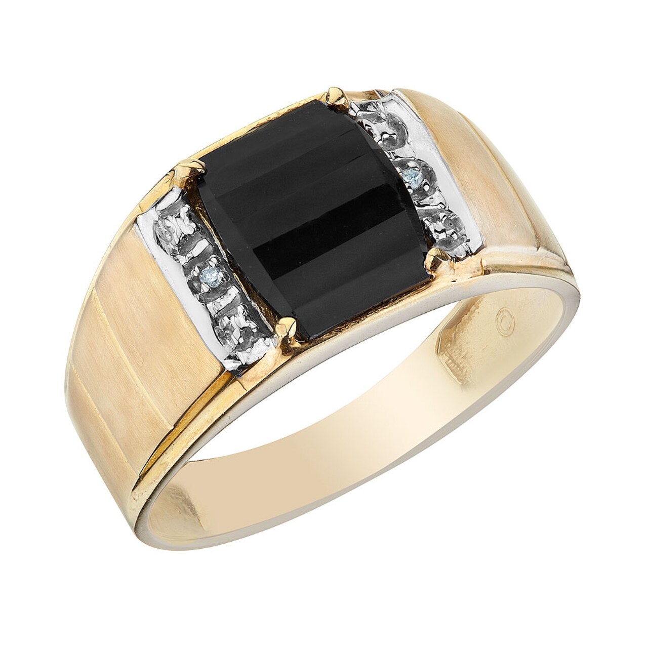 Gem And Harmony 10K Yellow Gold Mens Onyx Ring with Accent Diamonds